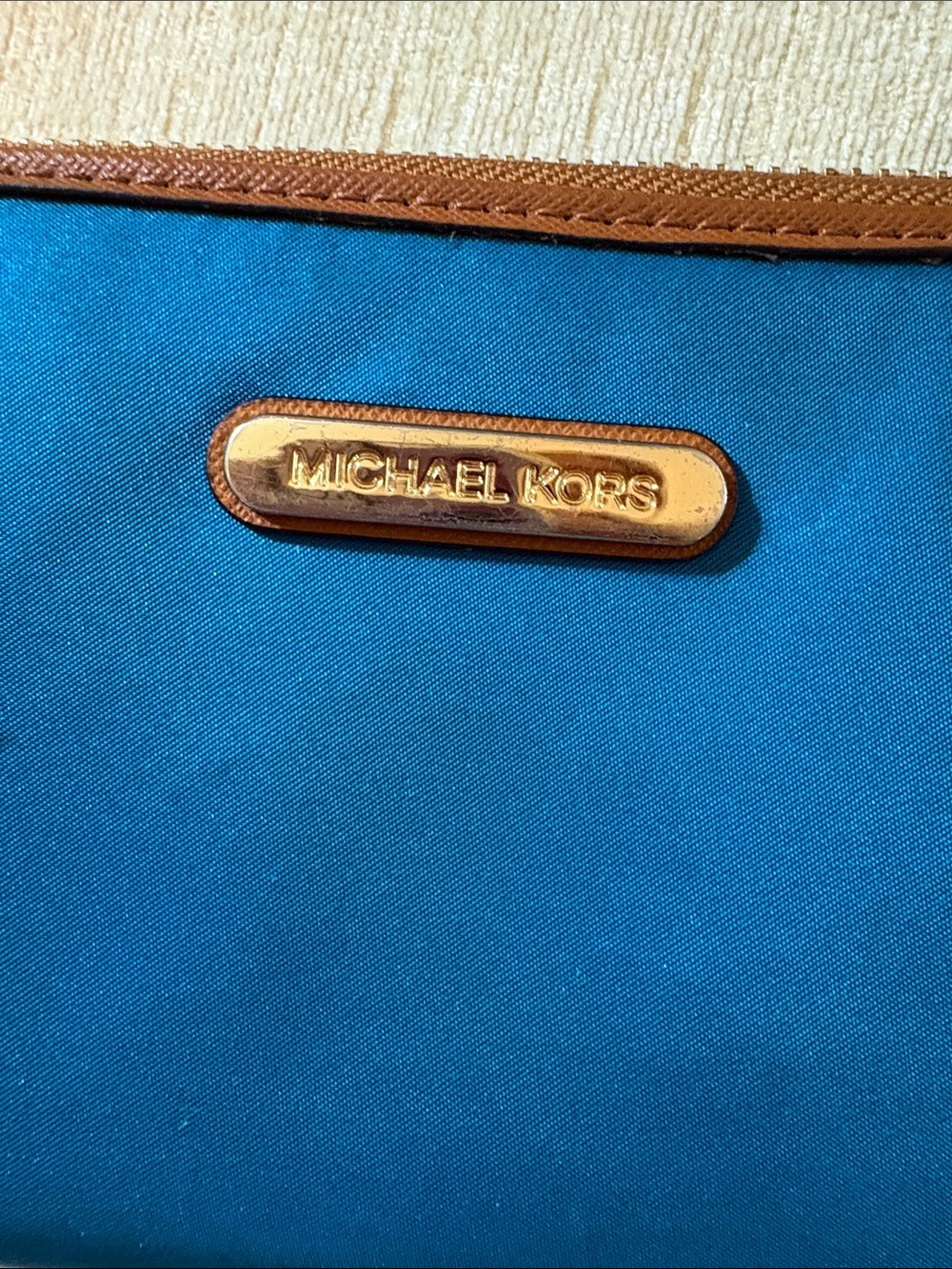 Michael Kors Teal Zip-Around Wallet with Brown Trim - Picture 2 of 14